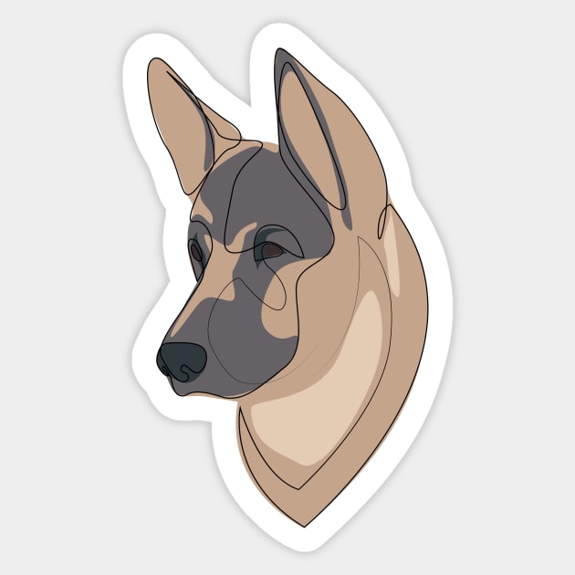 German Shepherd - one line drawing with colour Sticker by addillum